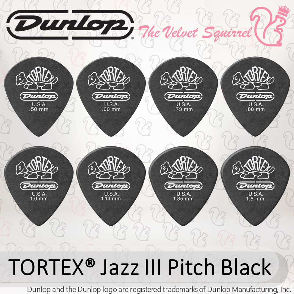 🐢 TORTEX Pitch Black JAZZ III 🎸 Guitar Picks Jim Dunlop ⚫